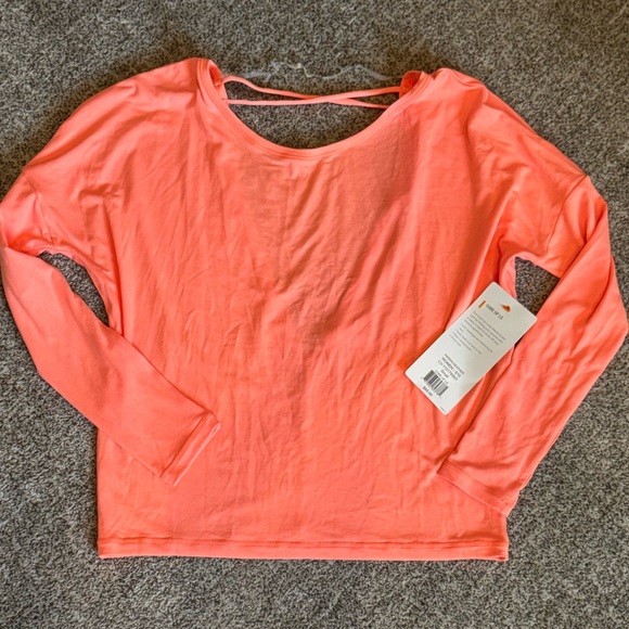 LUCY bright orange long Sleeve Women's open back athletic gym yoga Top NWT S - Picture 1 of 8